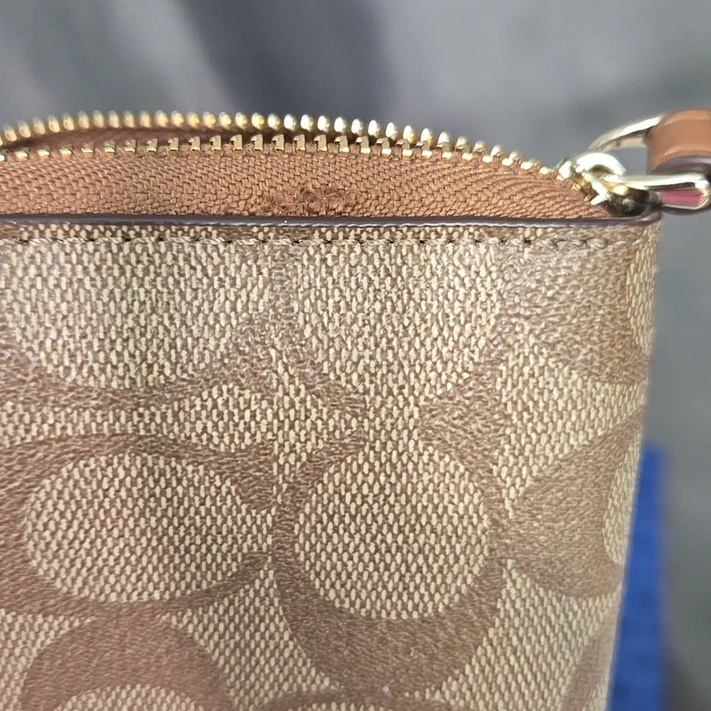Coach Tan/Brown Signature Zip Wallet Wristlet